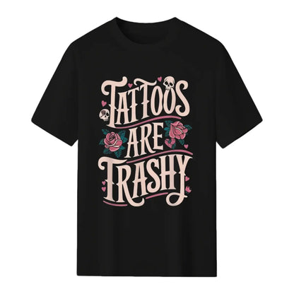 Unisex T-Shirt |   Casual Round Neck, Geometric Pattern, "Tattoos Are Trashy" Slogan, Breathable Knit Fabric