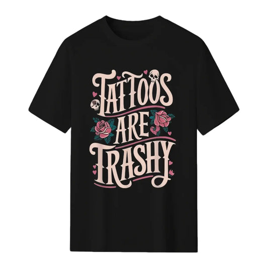 Unisex T-Shirt |   Casual Round Neck, Geometric Pattern, "Tattoos Are Trashy" Slogan, Breathable Knit Fabric