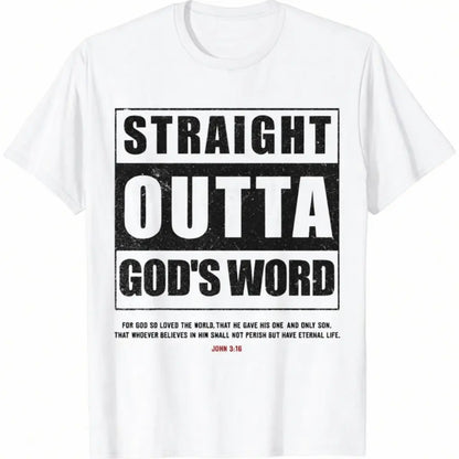 Straight Outta Gods Word John 3 16 Jesus Christian Lord Men's Summer Casual T-Shirt, Comfortable - Breathable, Soft, Slightly Stretching, Street Hip Hop Style T-Shirt 100%25 Cotton All-Season Wear Individuality Unisex Top 220g