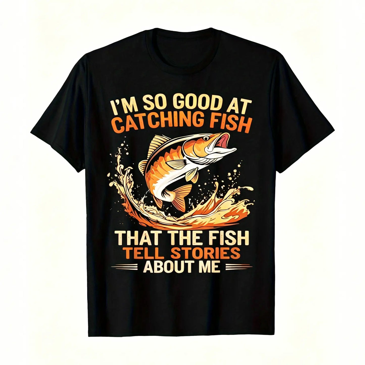 Men's Funny Fishing T-Shirt I Fish So Well The Fish All Tell Stories with Jumping Fish Graphic Lightweight Breathable 100%25 Cotton All-Season Casual Outdoor Fishing Apparel Sizes S-XXXL Machine Washable Ideal Gift  double print  Tshirt Round Neck Menswea