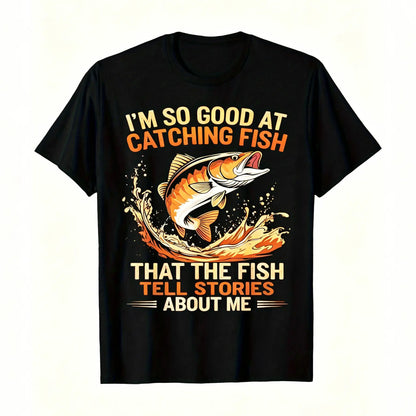 Men's Funny Fishing T-Shirt I Fish So Well The Fish All Tell Stories with Jumping Fish Graphic Lightweight Breathable 100%25 Cotton All-Season Casual Outdoor Fishing Apparel Sizes S-XXXL Machine Washable Ideal Gift  double print  Tshirt Round Neck Menswea