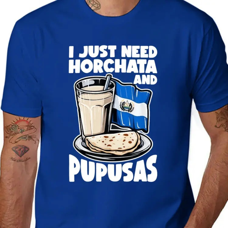 Men's Graphic T-Shirt, Casual El Salvador Inspired Horchata & Pupusas Print, Short Sleeve Crew Neck Top