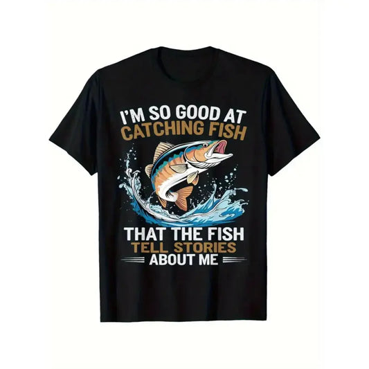 Men's Funny Fishing T-Shirt I Fish So Well The Fish All Tell Stories with Jumping Fish Graphic Lightweight Breathable 100%25 Cotton All-Season Casual Outdoor Fishing Apparel Sizes S-XXXL Machine Washable Ideal Gift  double print   Retro  Vintage Metalcore