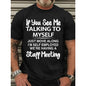 Plus Size Men's Short Sleeve Classic Cotton Tweed T-shirt, Advanced Digital Printing "If You See Me Talking to Myself" Graphic, Summer Outdoor Sports Tee