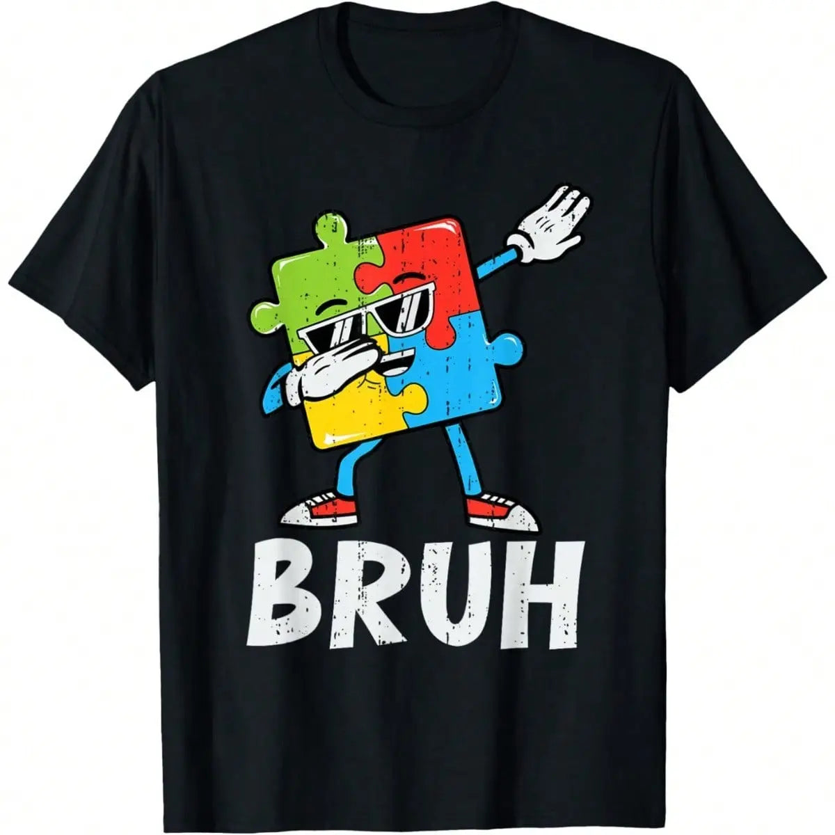 Women's Funny Dabbing Short-Sleeve T-Shirt, Autism Awareness Casual Graphic Design Streetwear, Round Neck Casual Top Gift For Him Black Menswear