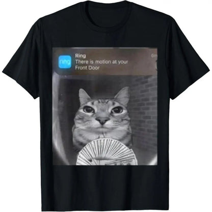 Cotton Ring Cat Motion Graphic T-Shirt for Unique Meme Lovers