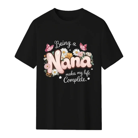 Women's "Being a Nana" Floral & Butterfly Print T-Shirt - Grandma Gift, Comfort Fit Round Neck Short Sleeve Blouse for Spring Summer Casual Wear - Top for Nana