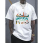 Universal Studios Cartoon Graphic 100%25 Crew Neck T-Shirt | Casual Multi-Color, Teal & Dark Green Text with White Outline, Tattoo-Friendly & Comfortable, Perfect for Festival Gifting