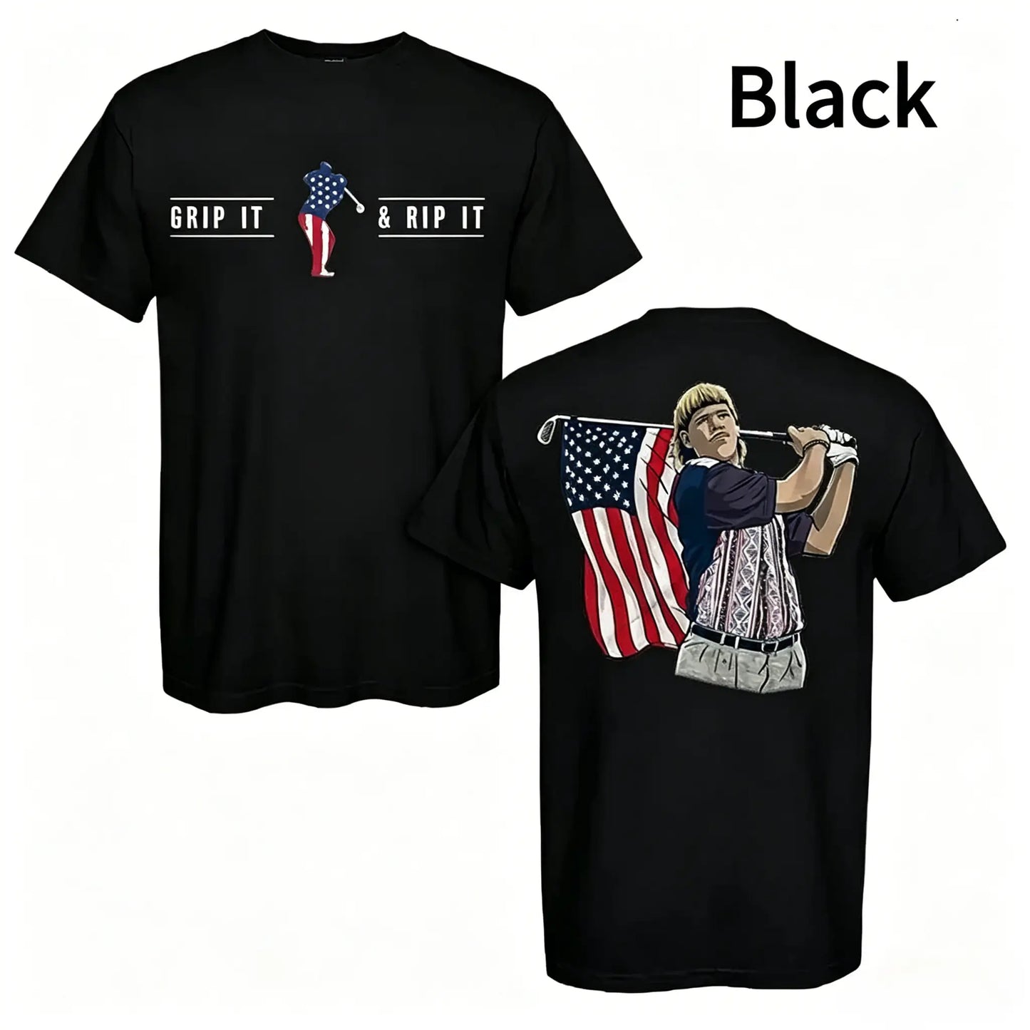 Vintage "John Daly" Grip It And Rip It Graphic Tee, Retro Patriotic 4th Of July Golf Heritage T-Shirt, Classic Soft Stylish Cotton Top, Premium Menswear Tee - KitchenEra