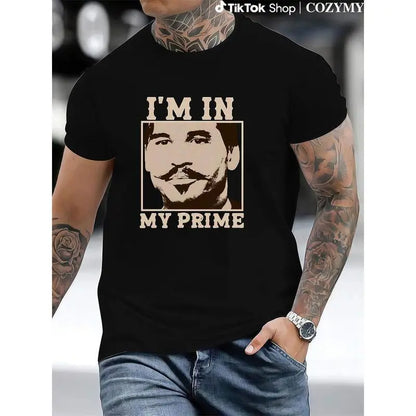 Vintage Tombstone Graphic T-Shirt for Men | Doc Holiday "I'm In My Prime" Print | Relaxed Fit Cotton Streetwear with Shortsleeve Crew Neck