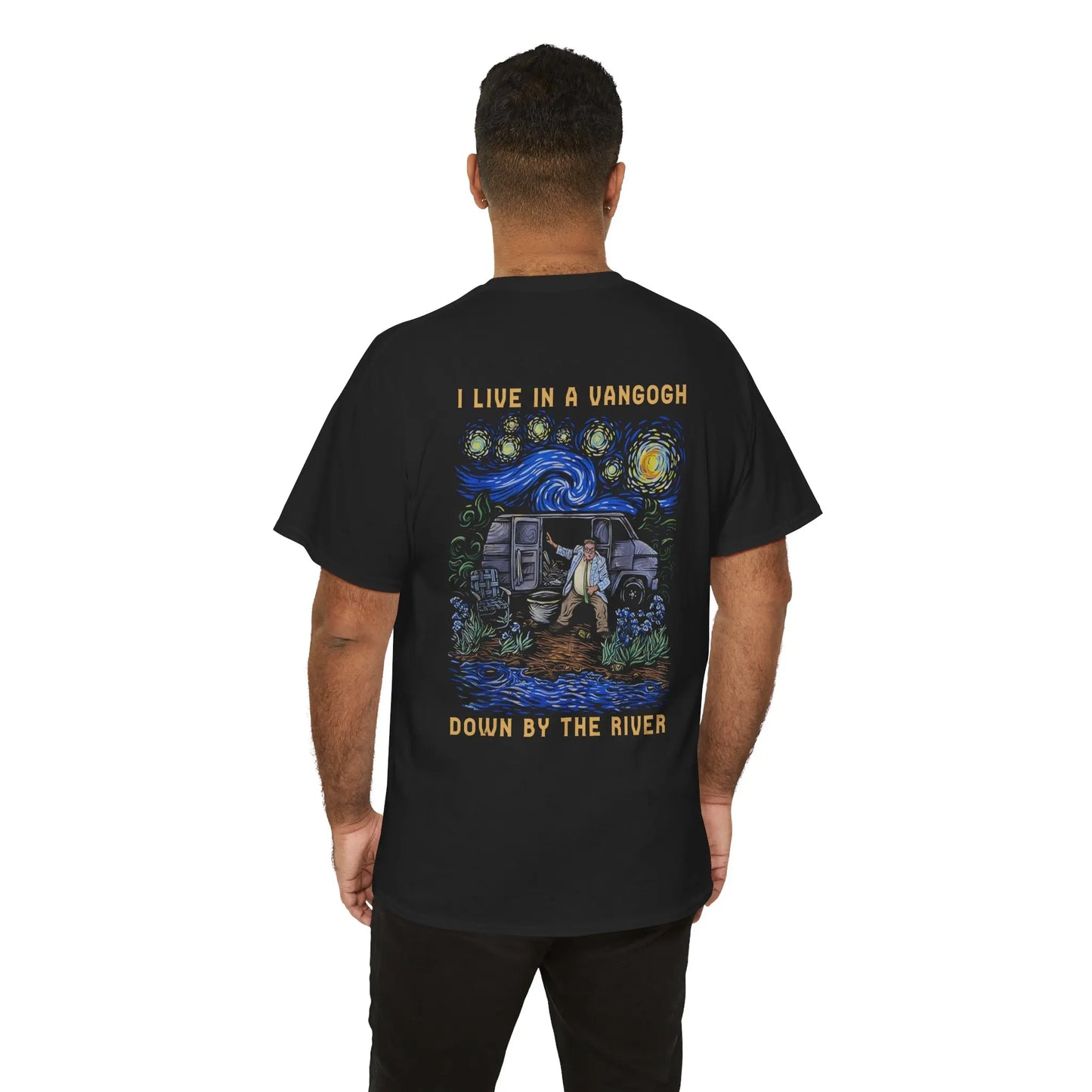 I Live in a Van Gogh Down by the River Funny Graphic Tee- Chris Farley Inspired T-Shirt, Starry Night Art Shirt Unisex Cotton Viral Humor Gift