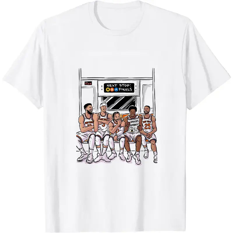 100%25 Cotton Knicks Team Subway Cartoon Tee Basketball Game Day Fun Fan Shirt Knicks "Next Stop Finals" Cartoon Tee Basketball Fan Collectible Top