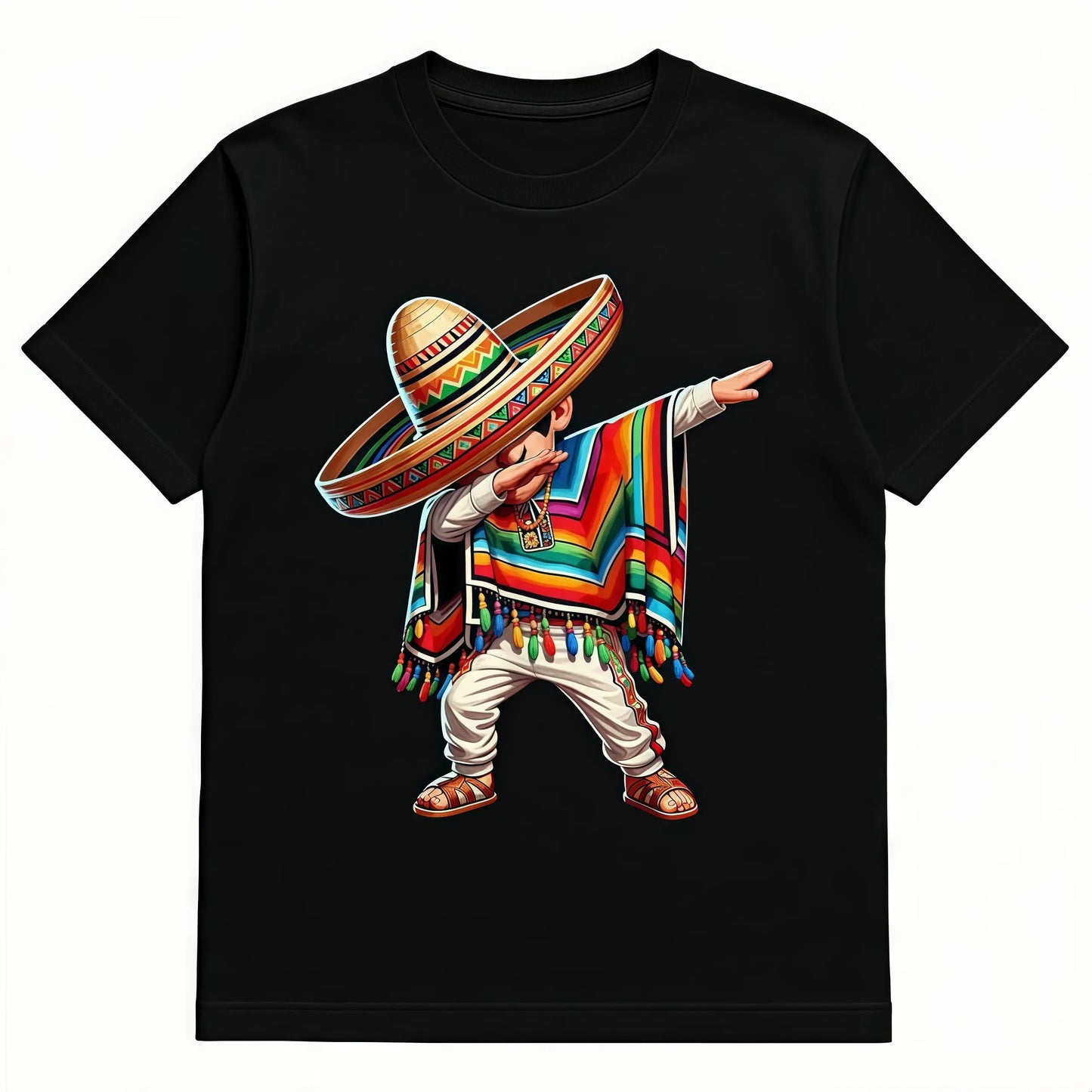 HAGBDH Women's Casual Knit Round Neck Short-Sleeve Tee, Stretch Fabric, Mexican Sombrero & Poncho Dab Dance Print - Fiesta Father's Day Gift, Fall Streetwear Outfit