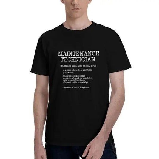Men's Funny Maintenance Technician Definition Graphic Print Top - 100%25 Cotton, Comfy Loose Fit, Basic Workwear T-Shirt Menswear Tshirt