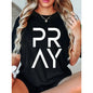 Women's Casual Prayer Warrior T-Shirt in 100%25 Cotton, Drop Shoulder Short Sleeve Top with Faith-Inspired Lettering, Fabric