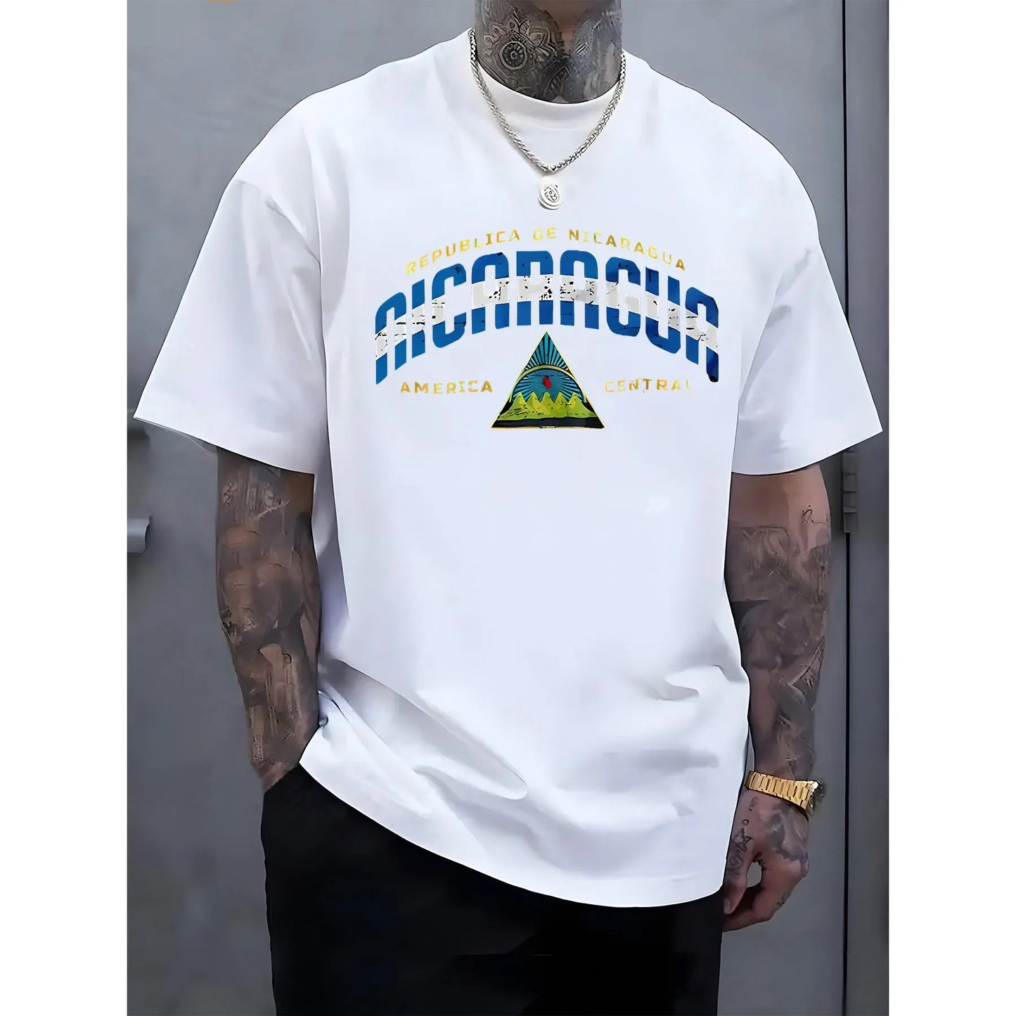 Men'S Casual "Republica de Nicaragua" Graphic T-Shirt - Short Sleeve, Round Neck, Lightweight & Breathable, Ideal for Summer & Spring Outdoor Activities, Outdoor Clothing | Graphic Tee | Comfortable Fit, Nicaragua Shirt