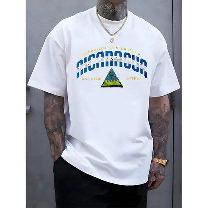 Men'S Casual "Republica de Nicaragua" Graphic T-Shirt - Short Sleeve, Round Neck, Lightweight & Breathable, Ideal for Summer & Spring Outdoor Activities, Outdoor Clothing | Graphic Tee | Comfortable Fit, Nicaragua Shirt