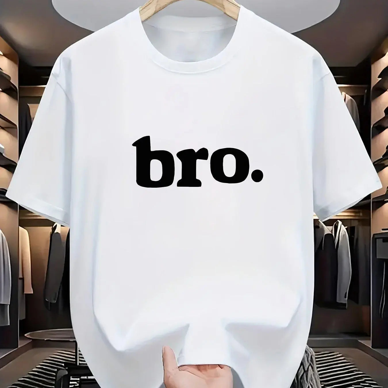 Boy's BRO casual short-sleeved T-shirt, fashionable letter-print round-neck top, soft cotton blend fabric, a comfortable T-shirt suitable for daily wear, street style, lightweight and breathable.
