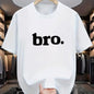 Boy's BRO casual short-sleeved T-shirt, fashionable letter-print round-neck top, soft cotton blend fabric, a comfortable T-shirt suitable for daily wear, street style, lightweight and breathable.