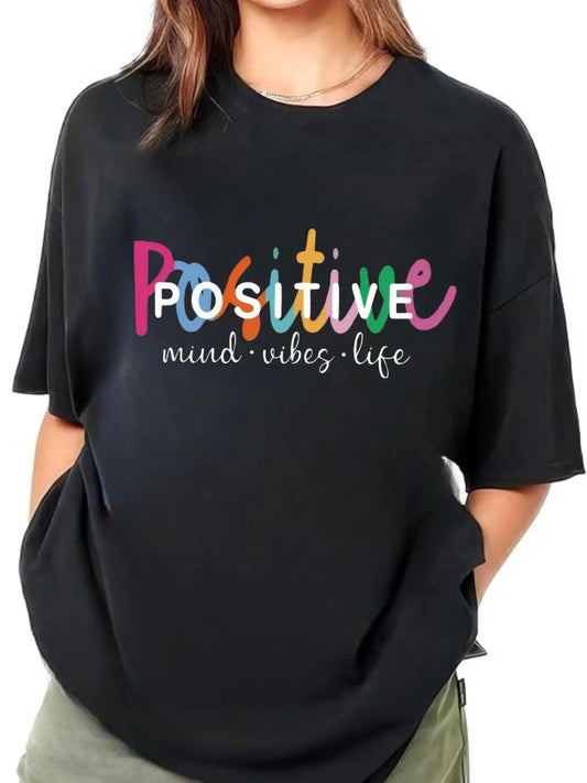 Positive Vibes Iron On Patches for Clothes, Colorful Embroidered Letter Applique with Vibrant Mindset Life Design, Washable Fashion Sew On Badge for T-Shirts Jeans Backpacks Jackets, Multicolor DIY Accessory
