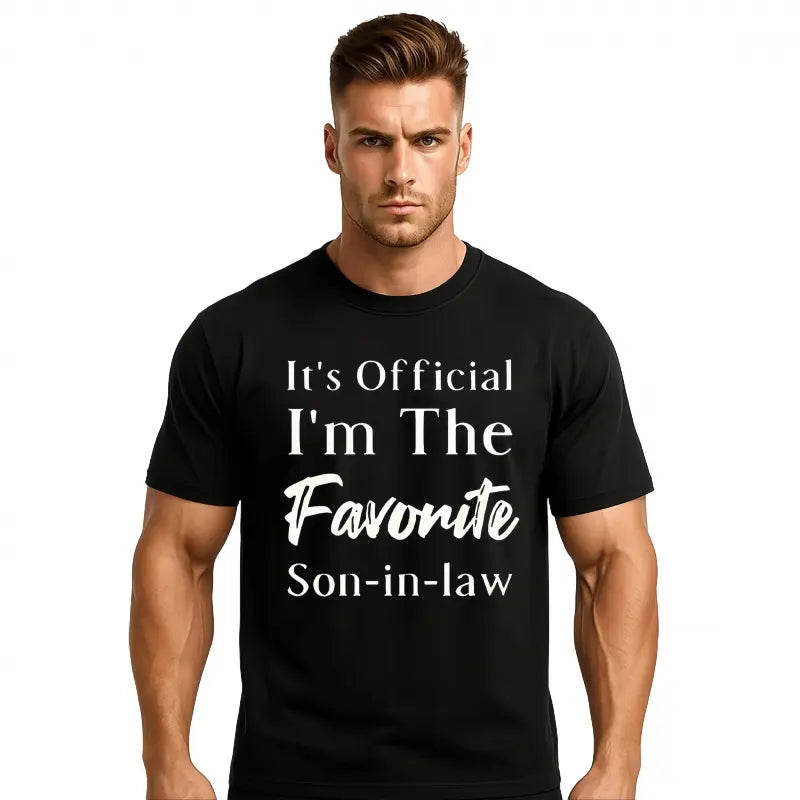 Men's 100%25 Cotton "Favorite Son-in-Law" Letter Graphic T-Shirt - Dark Blue Round Neck Shortsleeve Menswear, Breathable Streetwear Sports Top for Casual Use
