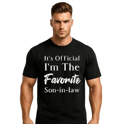 Men's 100%25 Cotton "Favorite Son-in-Law" Letter Graphic T-Shirt - Dark Blue Round Neck Shortsleeve Menswear, Breathable Streetwear Sports Top for Casual Use