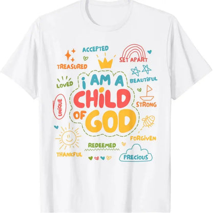 Christian "I am a Child of God" Retro Jesus Faith Design Short-Sleeve Round Neck Casual Streetwear Sports Top T-Shirt