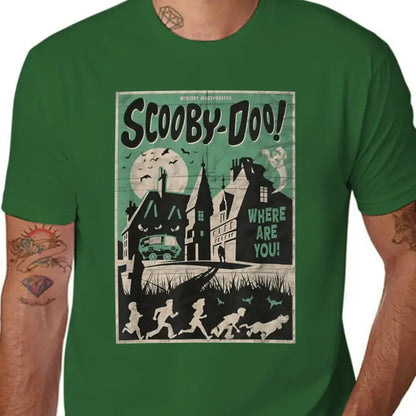 Women's Streetwear Graphic Tee with a Scary House Mystery Cartoon Print, Casual Black Short Sleeve Top