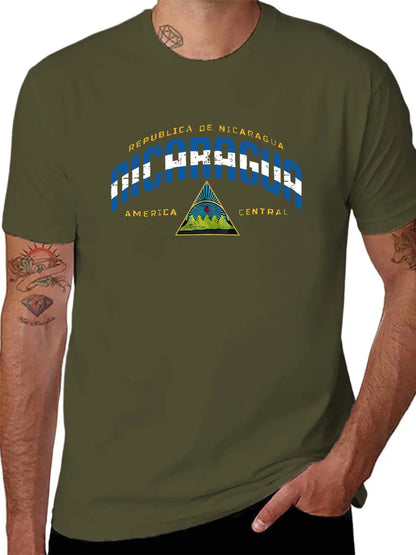 Men'S Casual "Republica de Nicaragua" Graphic T-Shirt - Short Sleeve, Round Neck, Lightweight & Breathable, Ideal for Summer & Spring Outdoor Activities, Outdoor Clothing | Graphic Tee | Comfortable Fit, Nicaragua Shirt