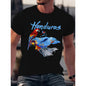 Men's Honduras Graffiti Print T-Shirt, Streetwear Cotton Round Neck Short Sleeve Top, Breathable Regular Fit for Summer