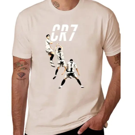 Men's & 's Ronaldo-Inspired CR7 Logo Design T-Shirt - White 'R' & '7' Lettering, Breathable Polyester Knit, Casual Round Neck Short Sleeve Tee for Fans, Casual Attire & Apparel