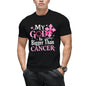 Women's Casual Short-Sleeve Round Neck Top - Breathable Fabric Shirt, Breast Cancer Awareness Garment with "My God Is Bigger Than Cancer" Jesus Design for Tropical Outdoor Beach Wear