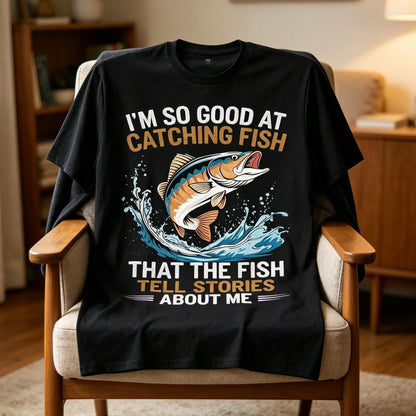 Men's Funny Fishing T-Shirt I Fish So Well The Fish All Tell Stories with Jumping Fish Graphic Lightweight Breathable 100%25 Cotton All-Season Casual Outdoor Fishing Apparel Sizes S-XXXL Machine Washable Ideal Gift  double print  Tshirt Round Neck Menswea