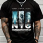 Men’s NYC "Eternal City" printed T-shirt, New York street-style short sleeve, Statue of Liberty themed casual top.