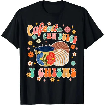 Women's Cotton Short-Sleeve Round Neck T-Shirt - Streetwear Graphic Print Casual, Funky, Sporty Sports Top with Cafecito, Pan Dulce, Chisme, Mexican Latina Concha Groovy Designs for Outdoor Activities (Multi-Size), Funky Sports Tops