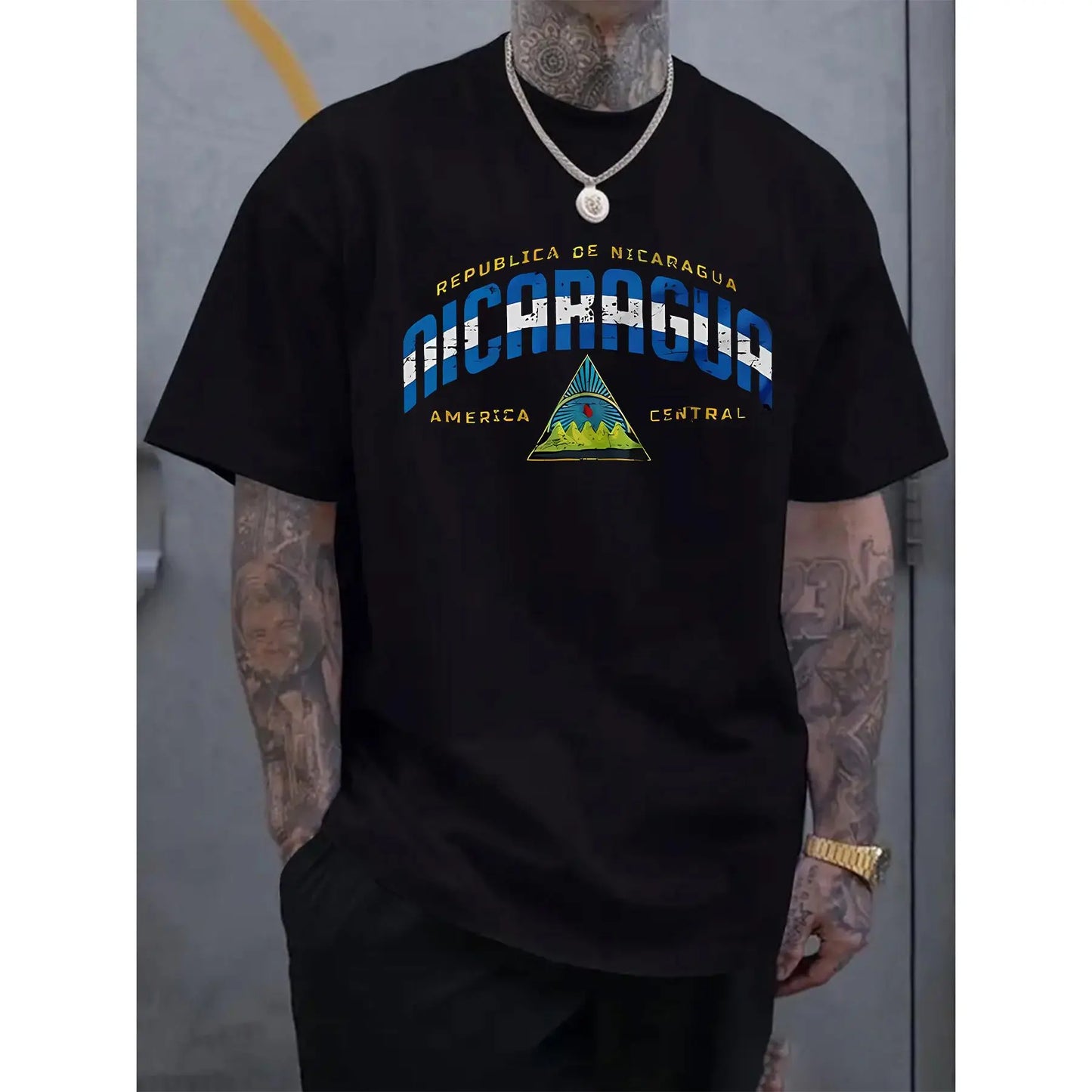 Men'S Casual "Republica de Nicaragua" Graphic T-Shirt - Short Sleeve, Round Neck, Lightweight & Breathable, Ideal for Summer & Spring Outdoor Activities, Outdoor Clothing | Graphic Tee | Comfortable Fit, Nicaragua Shirt