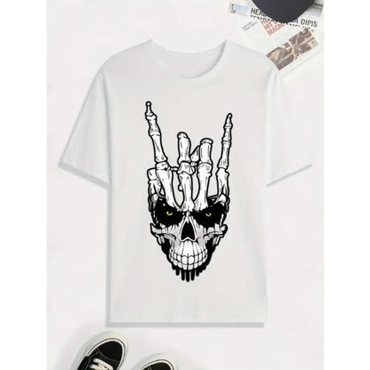 Men's Vibrant Skull Hand Graphic T-Shirt, a Casual Short Sleeve Crewneck with a Regular Fit in Soft Stretch Polyester, Menswear