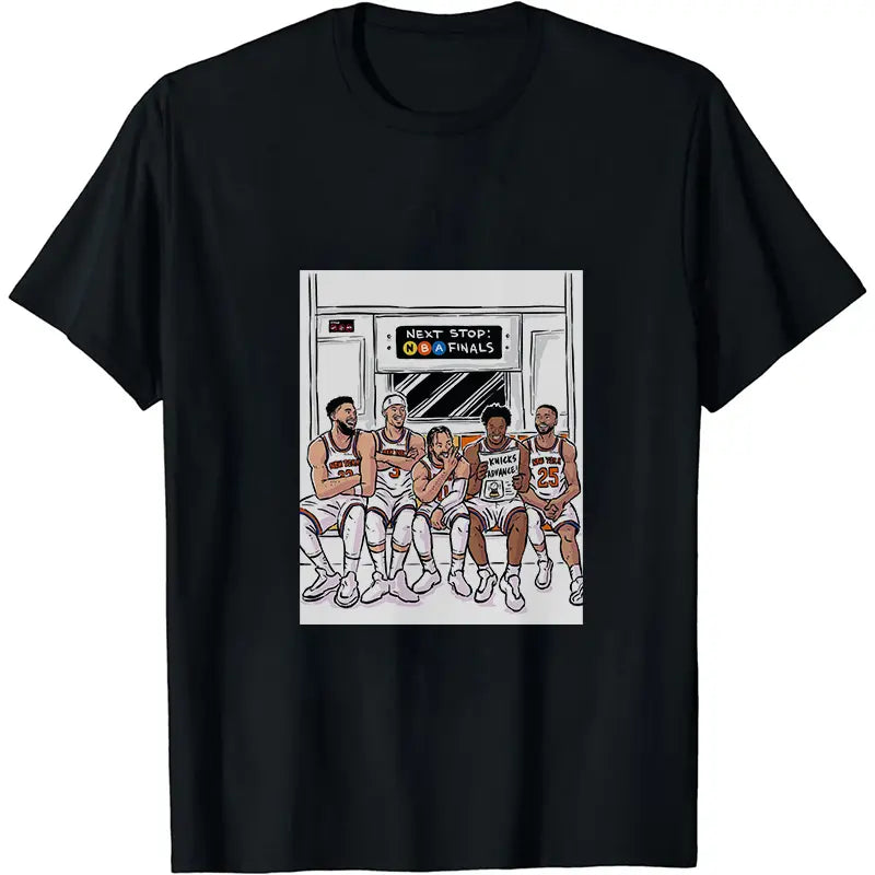 100%25 Cotton Knicks Team Subway Cartoon Tee Basketball Game Day Fun Fan Shirt Knicks "Next Stop Finals" Cartoon Tee Basketball Fan Collectible Top