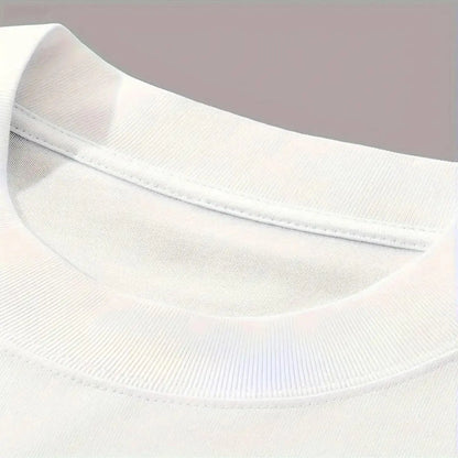Halloween Ghost Print T-Shirt Casual Crew Neck Short Sleeve Stretch Polyester Mens Graphic Tee With Elastane Boo Sheet Pullover Top