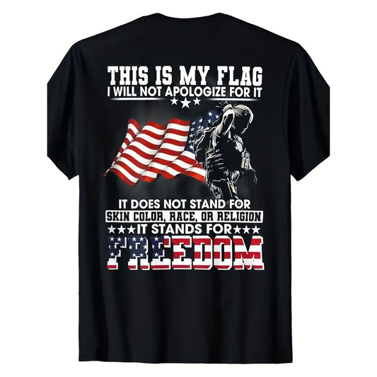 This Is My Flag I Will Not Apologize For It T-Shirt - Bold Statement Tee Featuring American Flag Graphic and Muscle Silhouette - Perfect for Patriotic Events, Freedom Celebrations, and Everyday WearUnisex Crew neck T-shirt for Men And Women,