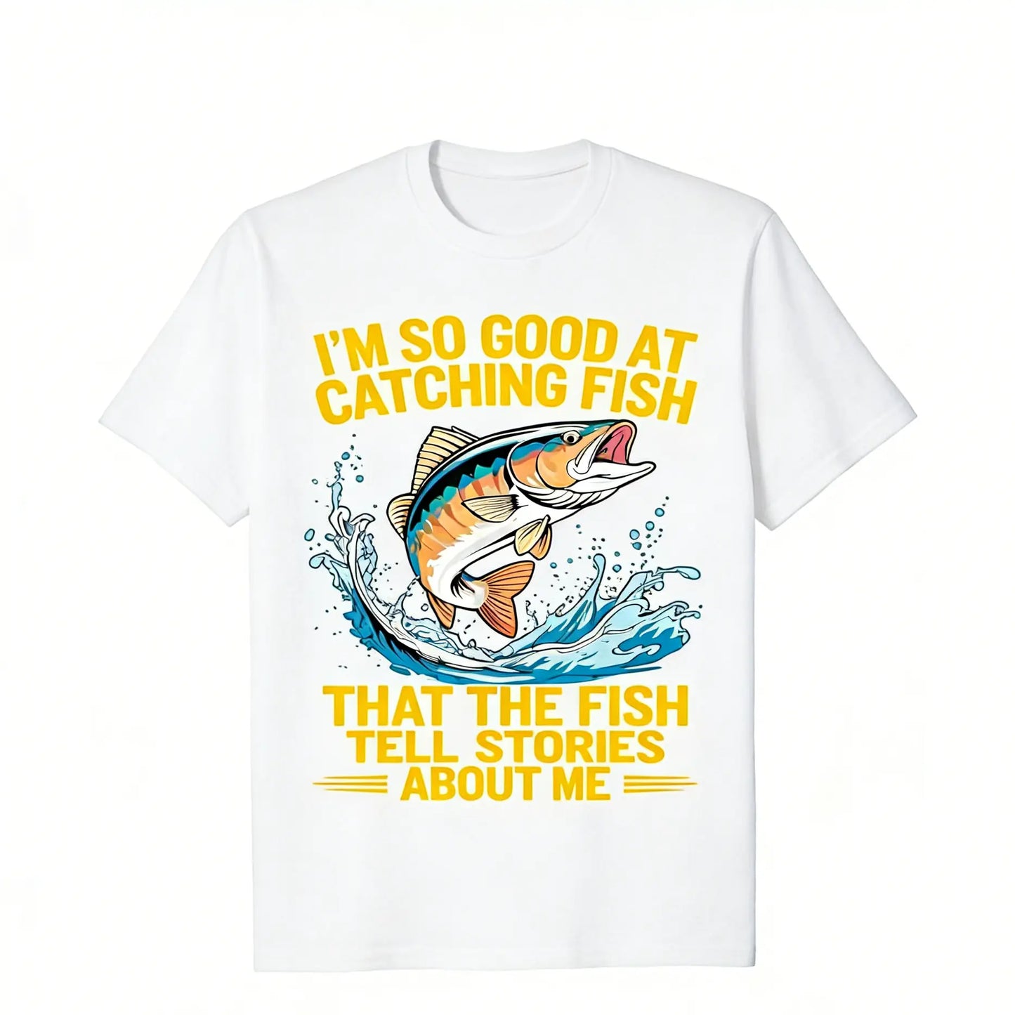Men's Funny Fishing T-Shirt I Fish So Well The Fish All Tell Stories with Jumping Fish Graphic Lightweight Breathable 100%25 Cotton All-Season Casual Outdoor Fishing Apparel Sizes S-XXXL Machine Washable Ideal Gift  double print  Tshirt Round Neck Menswea