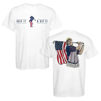 Vintage "John Daly" Grip It And Rip It Graphic Tee, Retro Patriotic 4th Of July Golf Heritage T-Shirt, Classic Soft Stylish Cotton Top, Premium Menswear Tee - KitchenEra