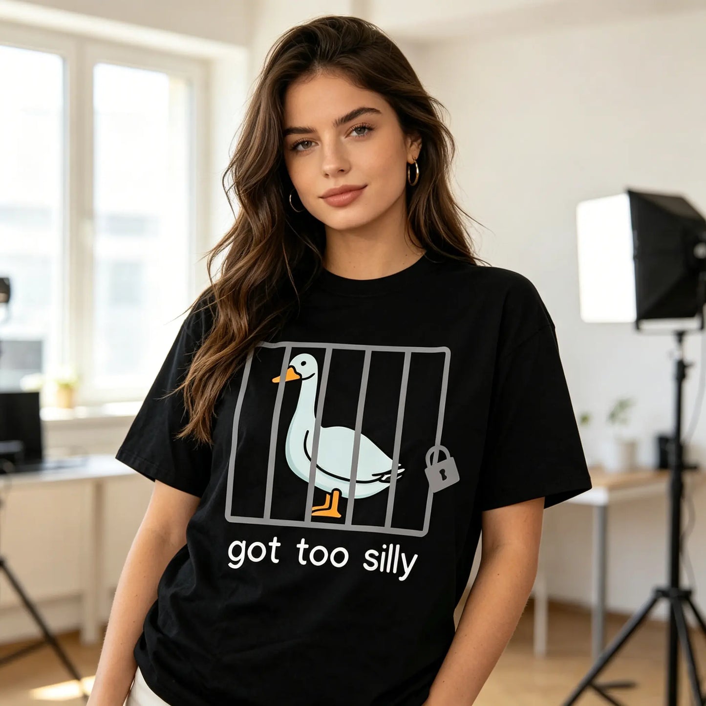 Unisex Cotton Funny Graphic Shortsleeve Round Neck T-Shirt - Silly Goose "Got Too Silly" Sporty Top, Casual Streetwear, Versatile Sports & Outdoor Gift Option (Funny Shirts, Tshirt), Sporty Sports Tops