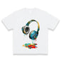 Men's Navy Blue Soft Graphic Tshirt - Shortsleeve Round Neck Thick Cotton Tee with Vibrant Headphone Print, Casual Trendy Streetwear, Machine Washable Summer Durable Casualwear