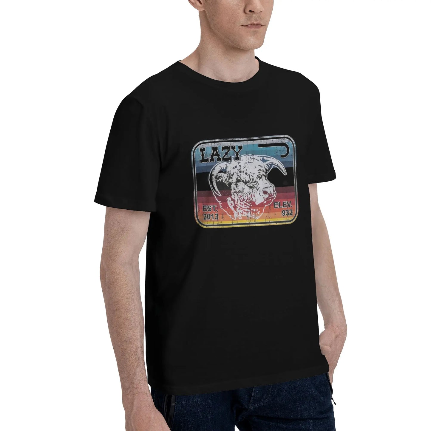 Lazy J Ranch Serape Elevation T-Shirt Cotton Graphic Soft And Comfortable Round Neck t-shirt Black