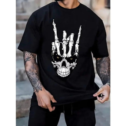 Men's Vibrant Skull Hand Graphic T-Shirt, a Casual Short Sleeve Crewneck with a Regular Fit in Soft Stretch Polyester, Menswear