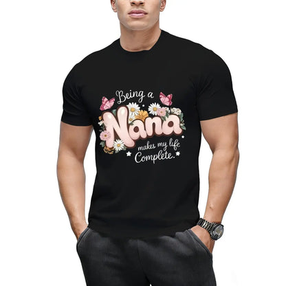 Women's "Being a Nana" Floral & Butterfly Print T-Shirt - Grandma Gift, Comfort Fit Round Neck Short Sleeve Blouse for Spring Summer Casual Wear - Top for Nana