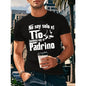 Men's Short-Sleeve Round Neck White "No Soy Solo El Tio, Tambien Soy El Papá" Graphic Tshirt - Casual Sports Tops, Coffee Cup Design, Regular Fit, Light Stretch Fabric, Summer Everyday Wear