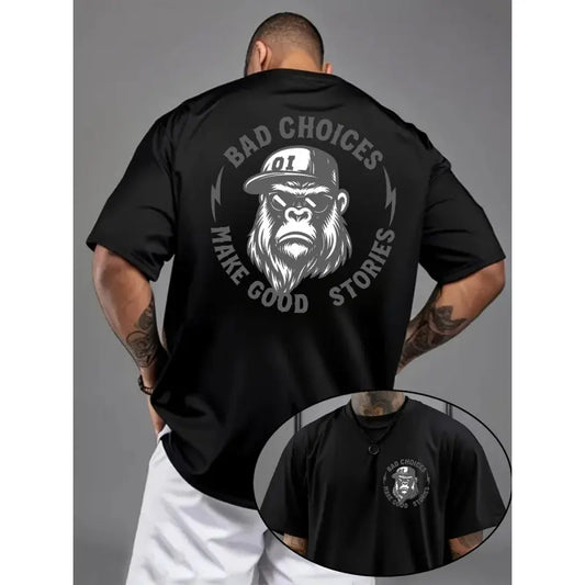 Bad Choices Make Good Stories Chimpanzee Print Men's T-shirt, MenswearUnisex Crew neck T-shirt for Men And Women,All-Season Comfort,Heavyweight 100%25 Cotton