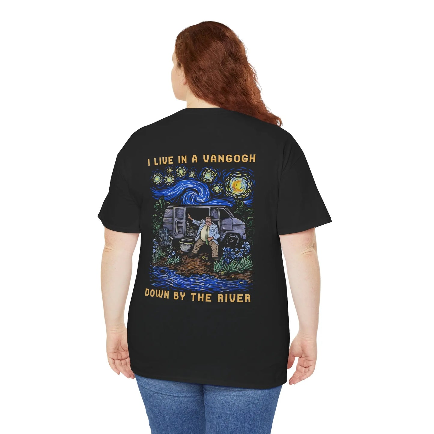 I Live in a Van Gogh Down by the River Funny Graphic Tee- Chris Farley Inspired T-Shirt, Starry Night Art Shirt Unisex Cotton Viral Humor Gift